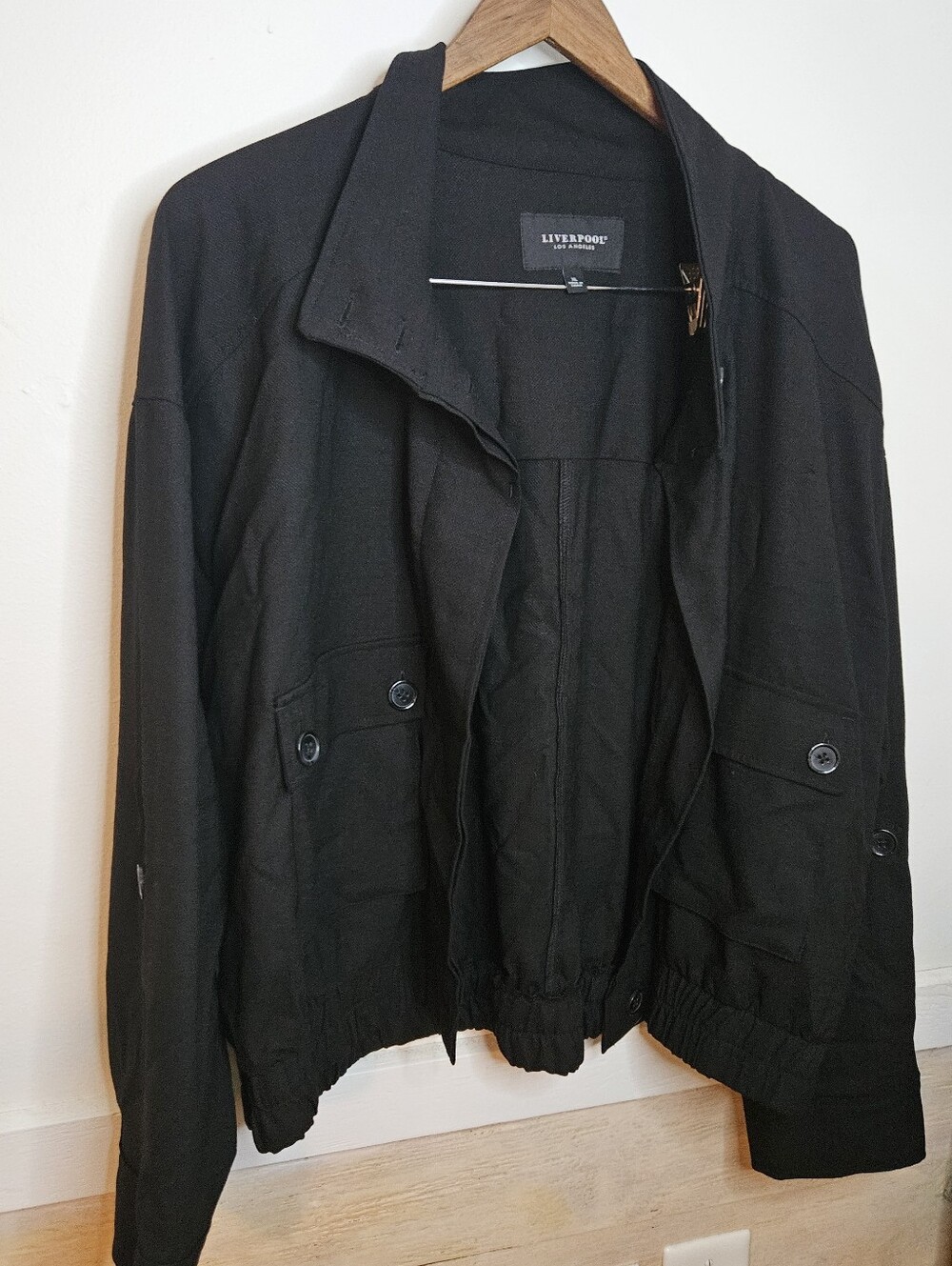 Black Funnel Neck Button Jacket